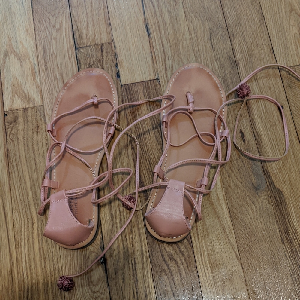 American Eagle Outfitters blush leather lace up sandals